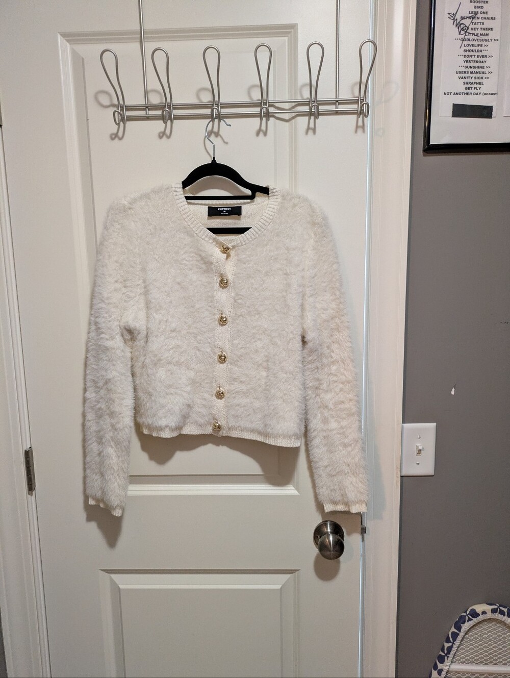 Express White Fuzzy Button-Up Cardigan